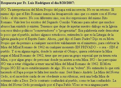 Respuesta del Padre Luis a otra pregunta hecha por un feligrés