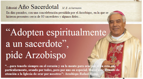 Recordó que el Santo Padre Benedicto XVI nombró al Año Sacerdotal por los 150 años de fallecido del Santo Cura de Ars, San Juan María Vianney, patrono de los sacerdotes, en especial por los párrocos. 