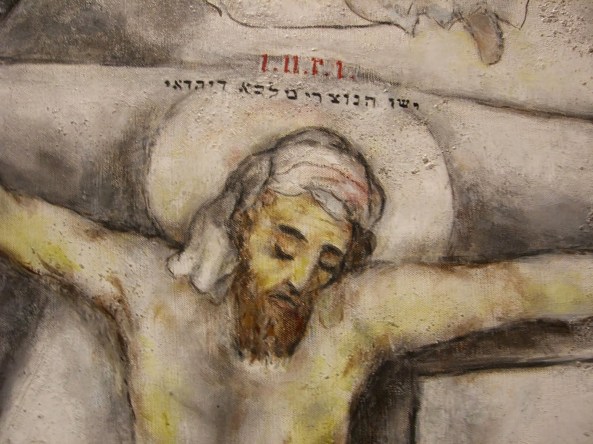 Detalle del cuadro de Chagall. Nótese que el título, no dice Yeshuah, sino Yeshu (ישו)